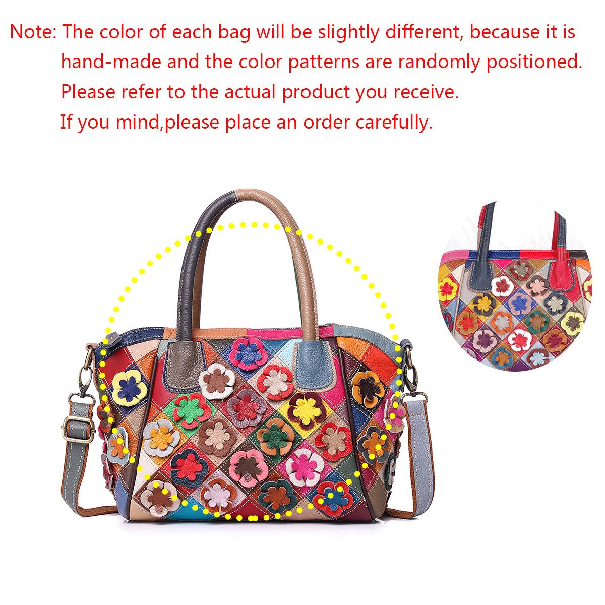 Leather Women S Bag Casual Ethnic Style Retro And Colorful Handmade Flowers Shoulder Crossbody Women S Handbag разноцветный