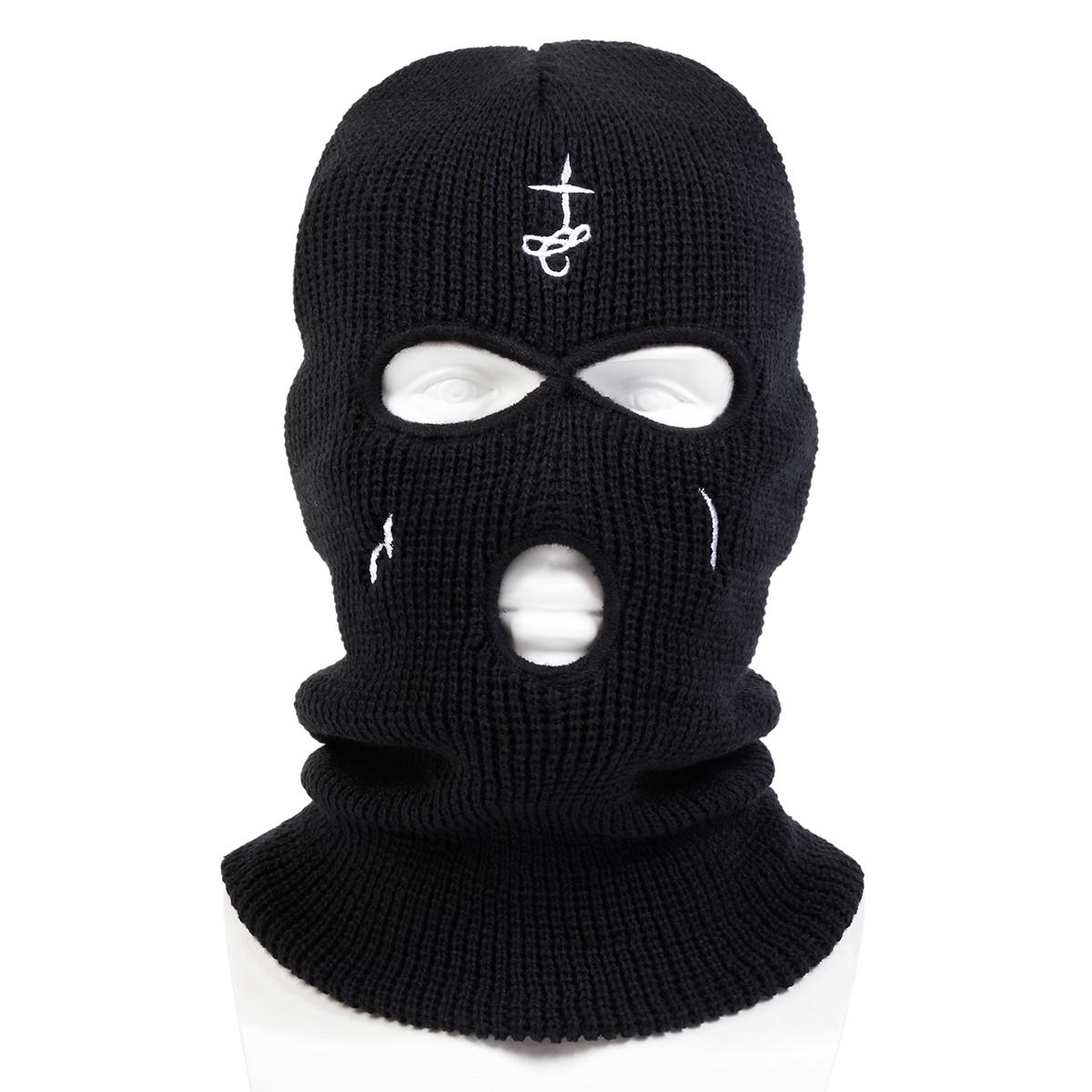 

Унисекс Шапка-балаклава с вышивкой Alien Cross Shed Tears, зимняя теплая, от холода, ветрозащитная, вязаная, весна-осень, для активного отдыха, путешествий, для женщин и мужчин чёрный