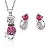 Good Cat Crystal Stud Earrings Necklace Set
