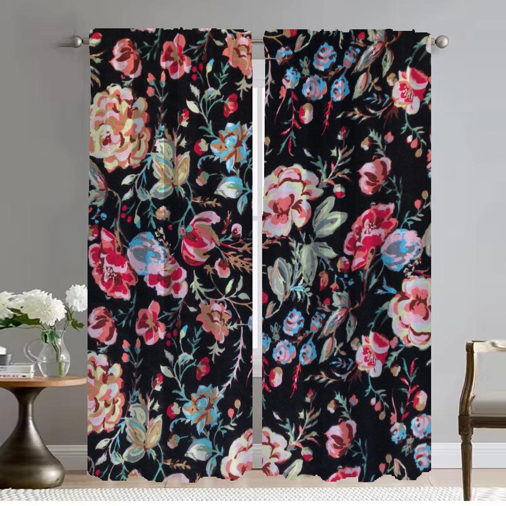 Anti-mosquito Curtains 2 Pieces Bohemian Flower Pattern Shades Elegant Room Curtains for Camera Partition Living Room Curtain