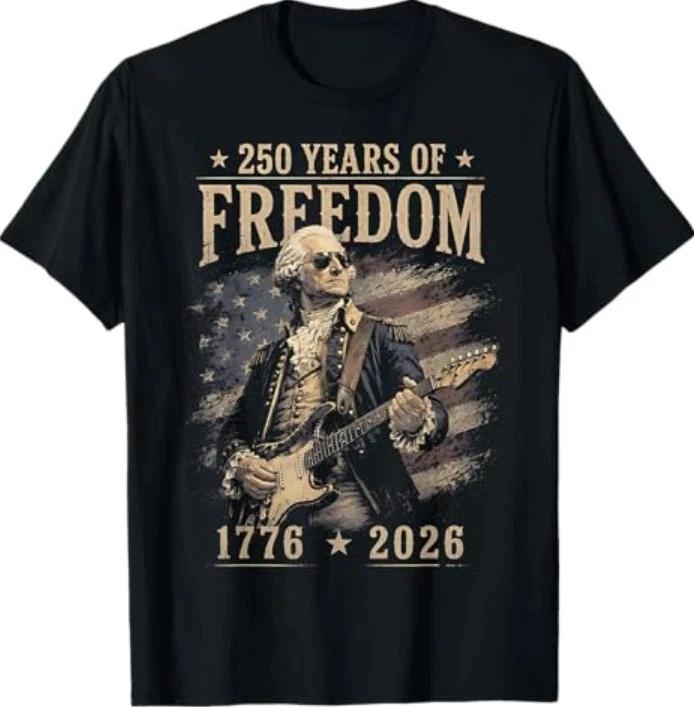 250th Anniversary George Washington Playing Guitar 4th July TShirt S