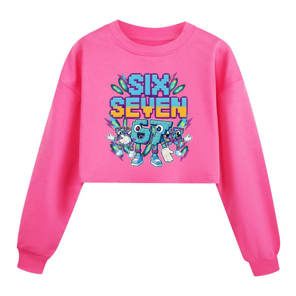 5220 Kinder Mädchen Steal a Brainrot 67 Six Seven Bedruckt Lässig Lange Ärmel Rundhals Sweatshirt Top