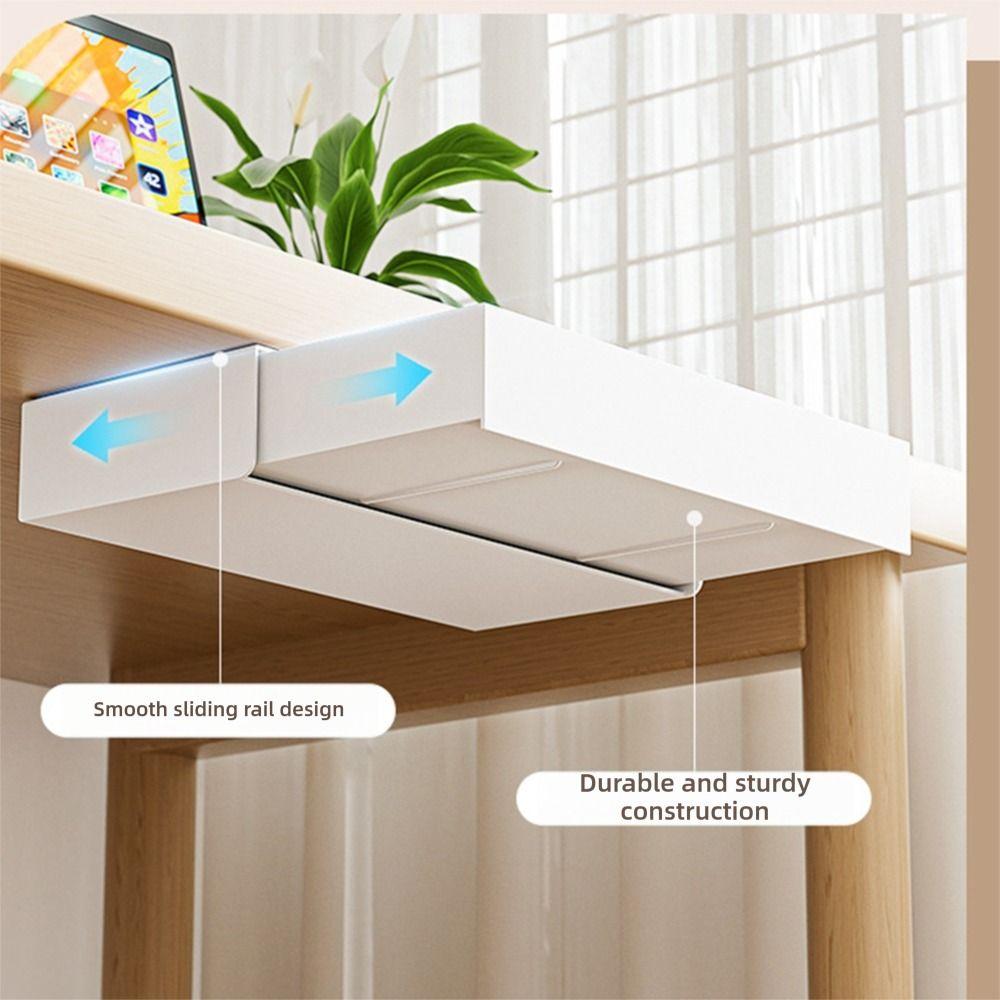 White Under Desk Storage Box Self Adhesive Hidden Design Desk Storage Drawer Organizer Drawer Storage Box