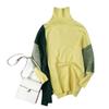 Autumn Winter High Collar Loose Casual Patchwork Knitting Pullover Top Women All-match Bottomed Sweater