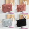 Velvet Makeup Bag With Striped Quilted Design For Women Portable Organizer