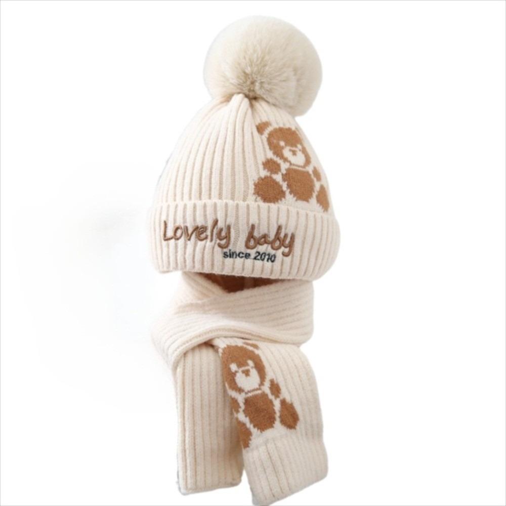 

Anti-Cold Winter Hat Scarf Cute Design Kids Hat Scarf Warm Accessories Warm Knit Hat Student Wear бежевый