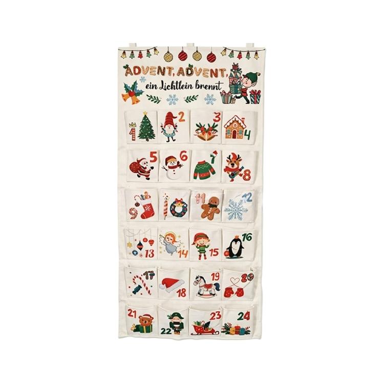 Christmas Advent Calendar, Hanging Fabric Pocket Chart with 24 Numbered Compartments for Candy, Small Gift, or Holiday Messages