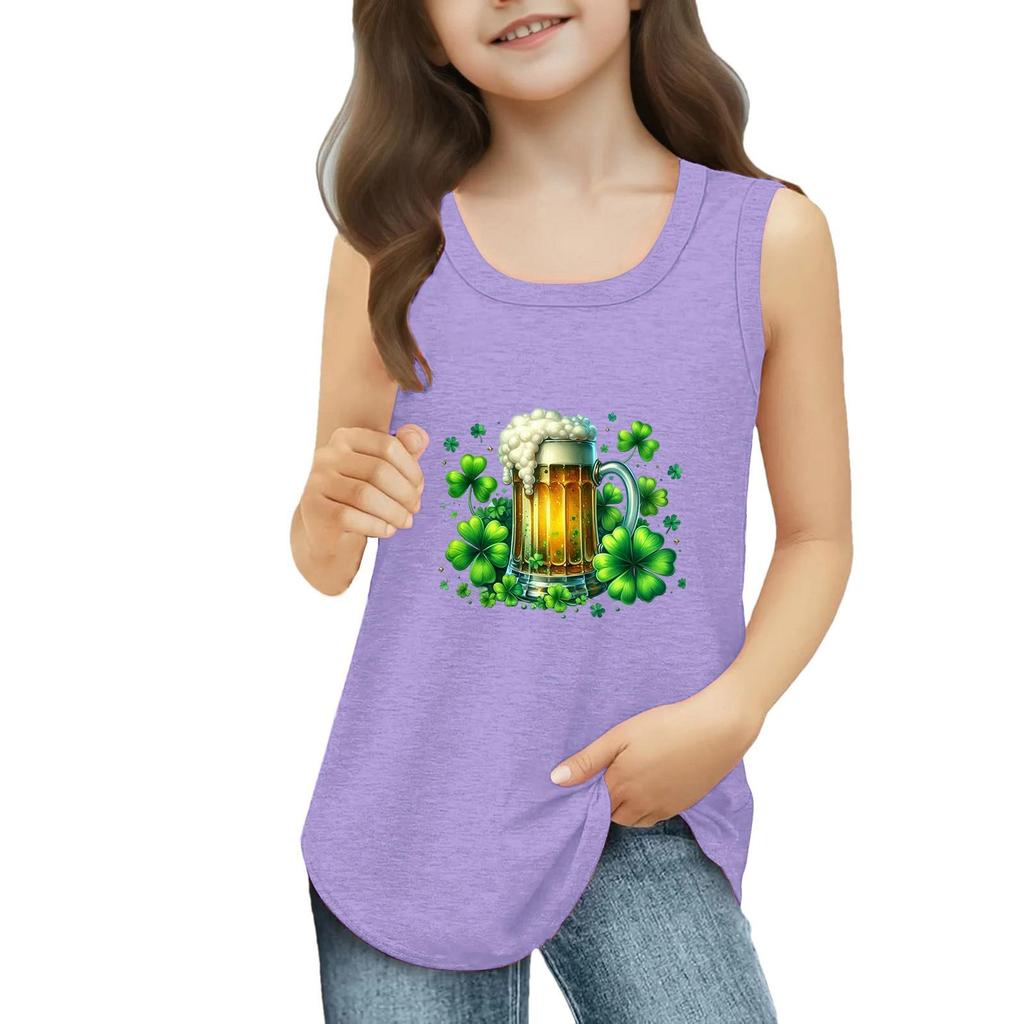 Mädchen Kinder Sommer Rundhals Ärmellose Shirts Tanktops St. Patrick's Day