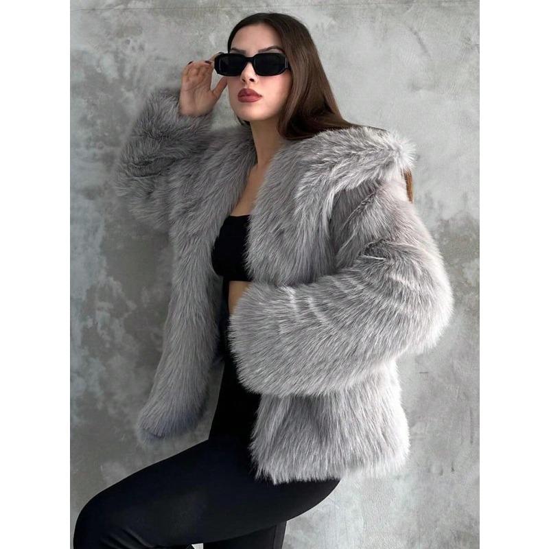 Wind Autumn and Winter Navy Collar Imitation Fur Jacket Women's Padded Plush Imitation Fox Fur Coat Loose Cotton Coat