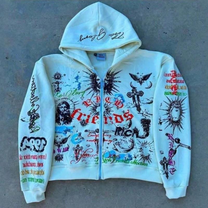 Mens Hooded Sweatshirt Star Letter Print Loose Fit Casual Streetwear Winter