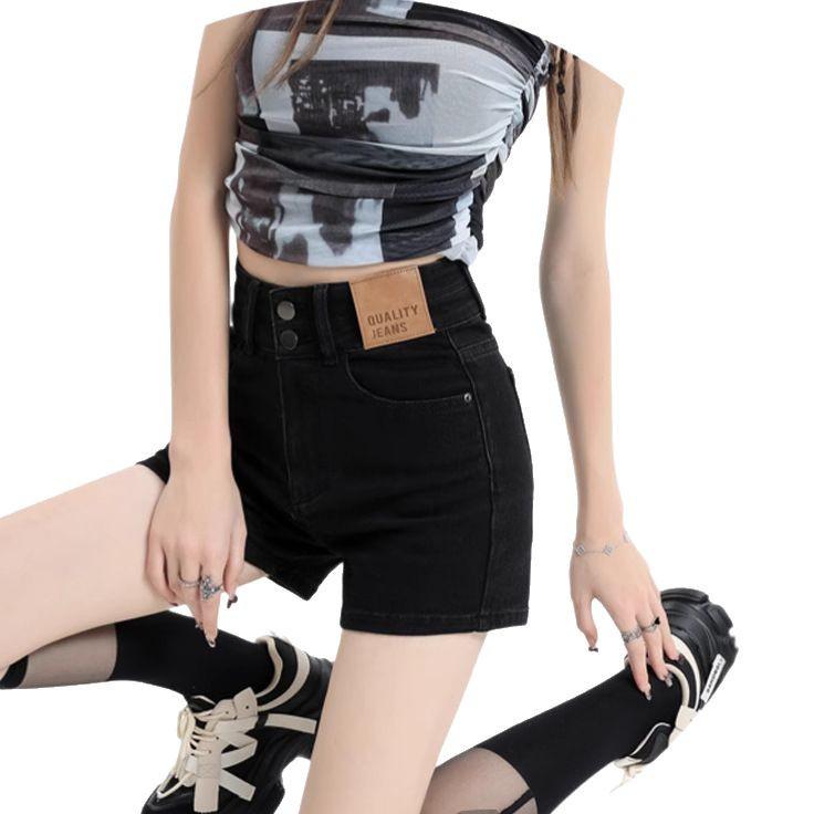 2025 Summer High Waist Black Denim A-line Shorts - Women's Versatile Wide-Leg Hot Pants