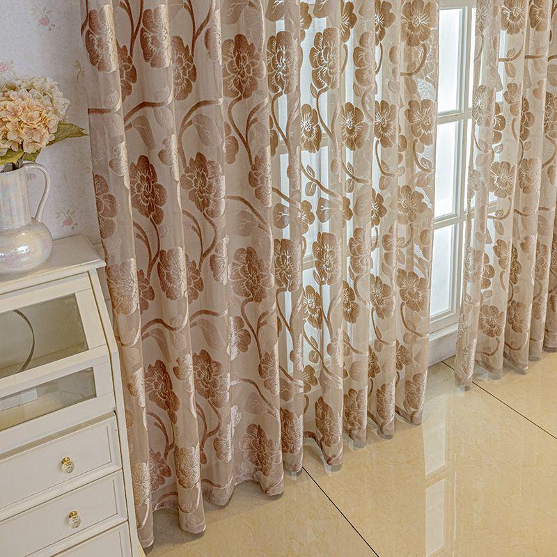 1pc Luxurious Golden Jacquard Window Sheer Curtain for Living Room, Bedroom, Balcony - Elegant Home Decor Window Treatment