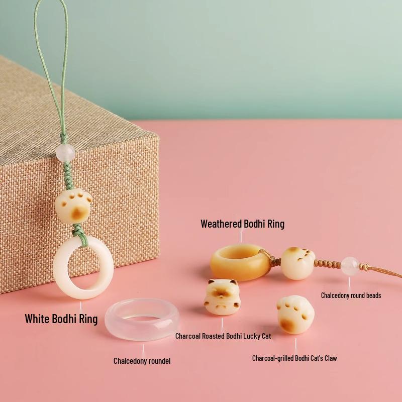 White Bodhi Cat Paw Charcoal Lanyard: Cute Keychain & Phone Charm