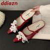 Fashion Fashion Lace Up Women Flats Mary Janes Shoes Female Slides Pointed Toe Footwear Shallow Dress Ladies Flats With Shoes Mules
