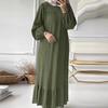 2025 Women's Muslim Ruffle Dress: Spring/Autumn New, Bubble Sleeve, Pocketed Hem, Retro Style