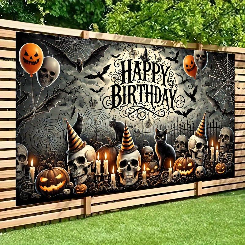 2D flat banner 1 piece - Halloween banner background - scary skulls and batszyc