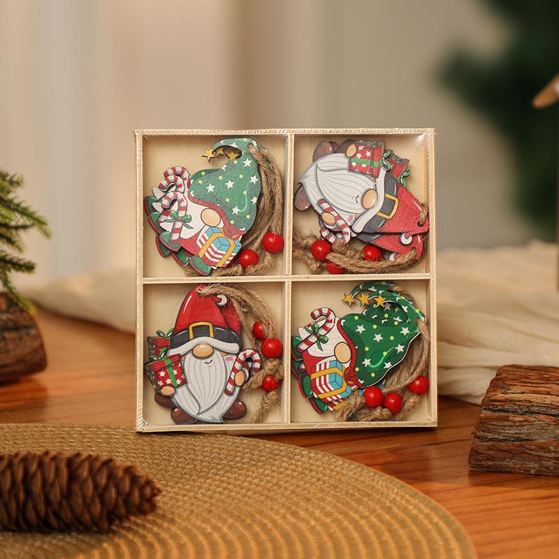Christmas decorations wooden box 12pcs wooden Santa pendant gingerbread man decoration Christmas gift
