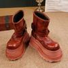 Women's 2025 Height-Increasing Martin Boots - Washed Cowhide Platform Ankle Boots with Buckle and Thick Sole