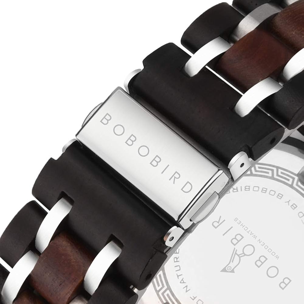 Bobo Bird S18-1 Men's Stylish Wooden Watch Black Stainless Steel Chronograph Luminous Pointer 44mm Fashion Watch