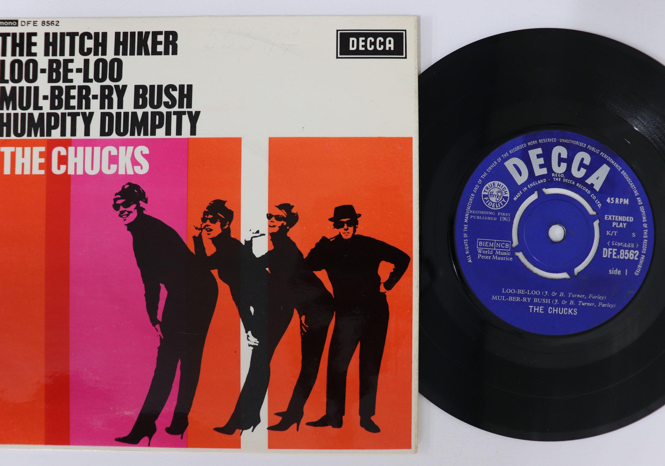 

7inch Record CHUCKS - Hitch Hiker / Mul-ber-ry Bush DFE8562 DECCA 1963 UK Rock Used
