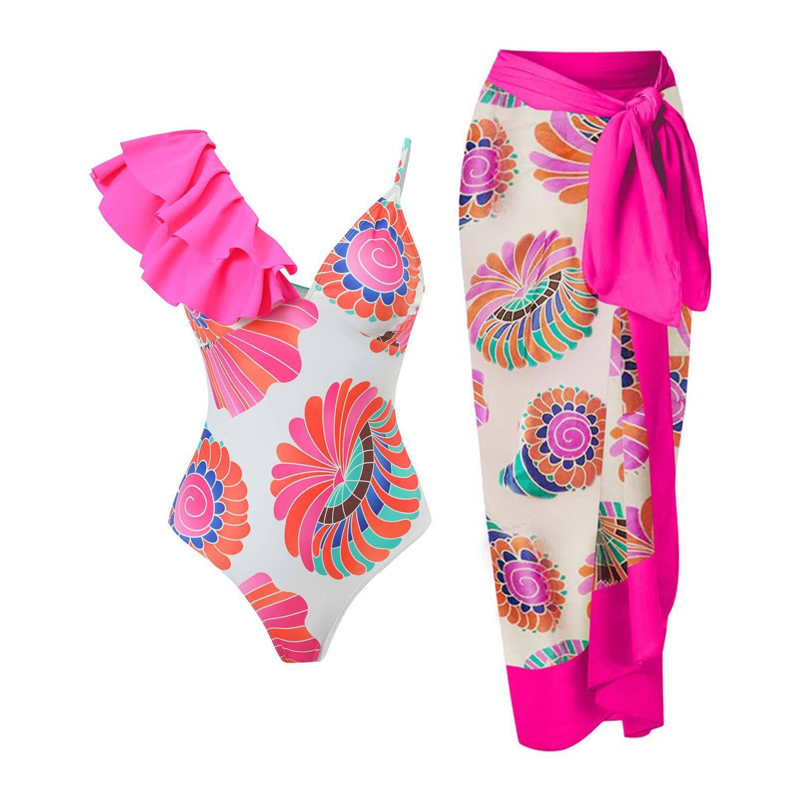 

Женский сексуальный цельный купальник с длинной юбкой и купальником с принтом M горячий розовый