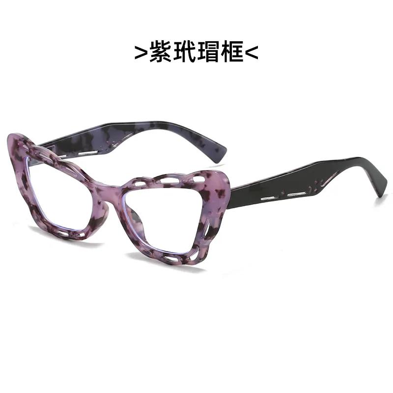 Butterfly Frame Anti Blue Light Reading Glasses with Spring Legs Colored Wing Hollow Border for Women Men