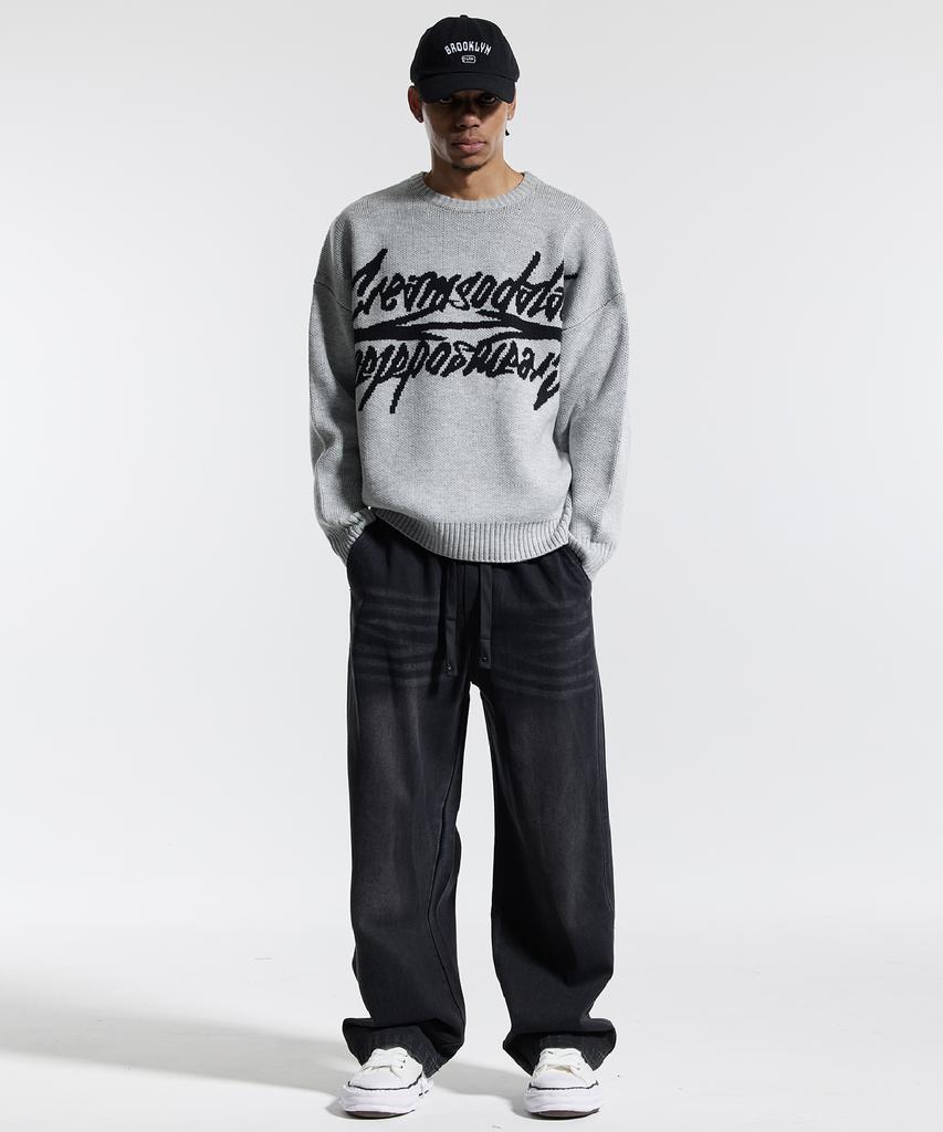 CREAM SODA LAB Basic Washed Wide Elastic Denim Pants Black