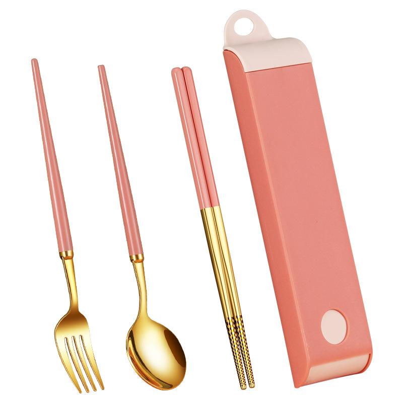 Stainless Steel Tableware Set Spoon Outdoor Chopsticks Three-piece Set Student Portable Tableware Set