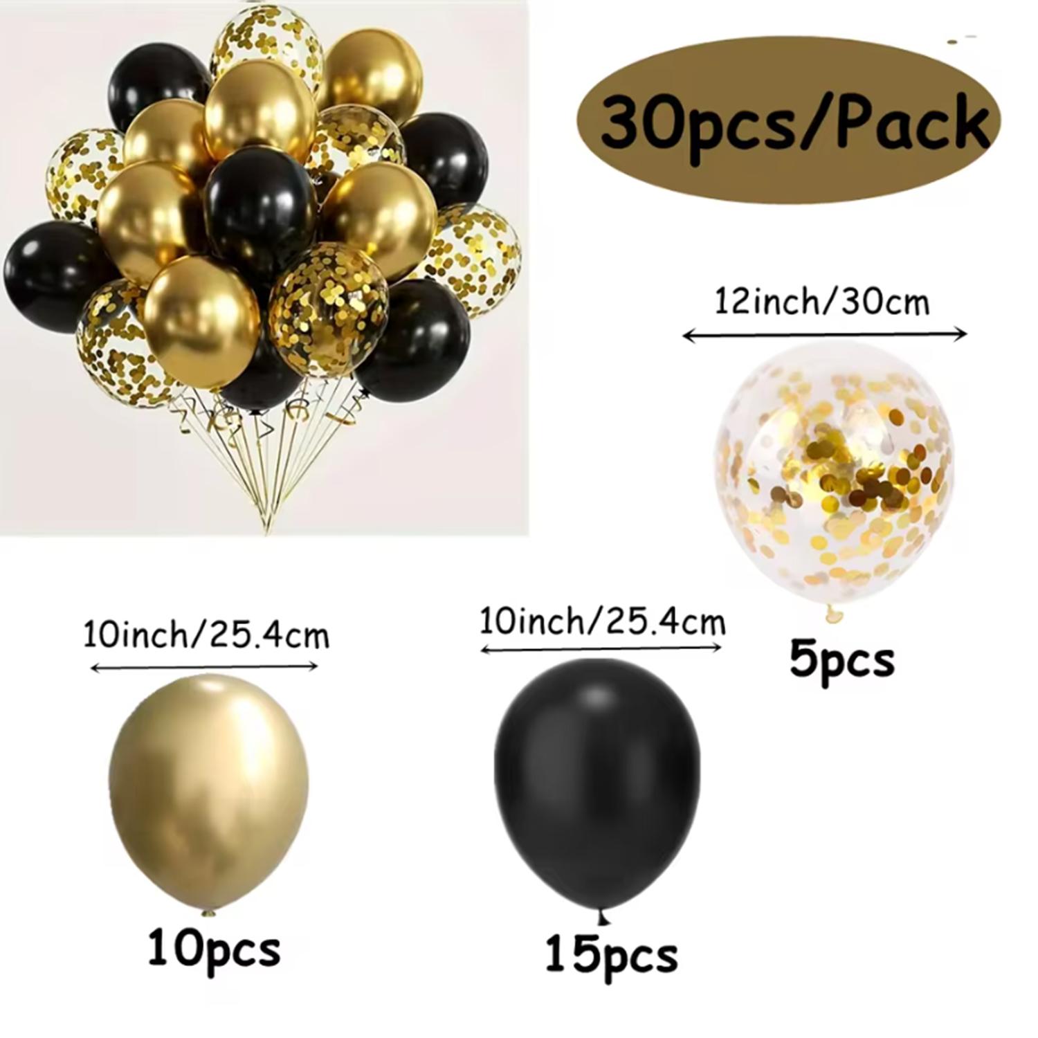 

10inch 30pcs Black Gold Confetti Balloons Set Birthday Wedding Anniversary Graduation Party Decoration Backdrop Decor Other