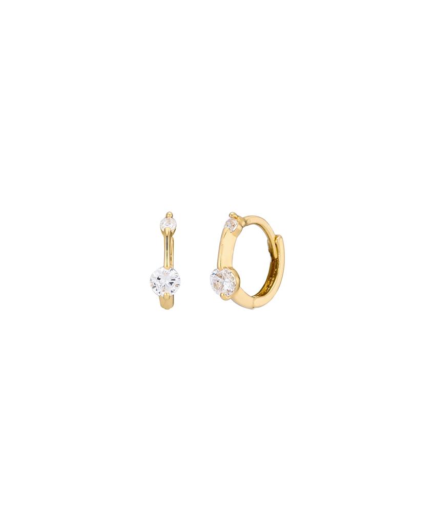 Goldndear 14Kgf Double Cubic Mini One-Touch Hoop Earrings