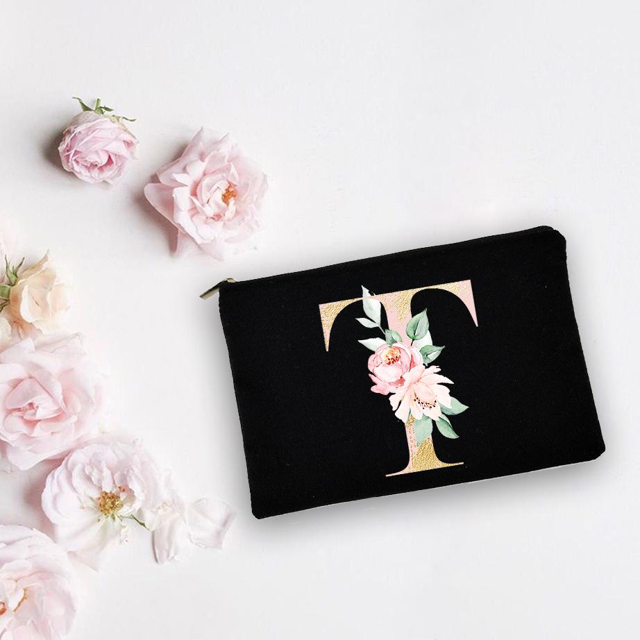 Bridesmaid Personalized White Makeup Bags Alphabet Flowers Bride Wedding Cosmetic Bag Toiletries Organizer Pouch Proposal Gifts