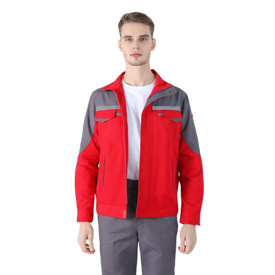 

2Pcs/Set Welding Work Clothes Stand Collar Long Sleeve Zipper Closure Jacket Long Pants Set Reflective Strips Tear-Resistant Workwear S красный