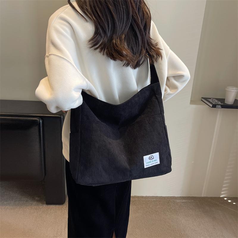 Corduroy Shoulder Bags 2025 Women Fashion Leisure College Style Shopper Multi-Pocket Large Capacity Designer Handbags Totes Bags