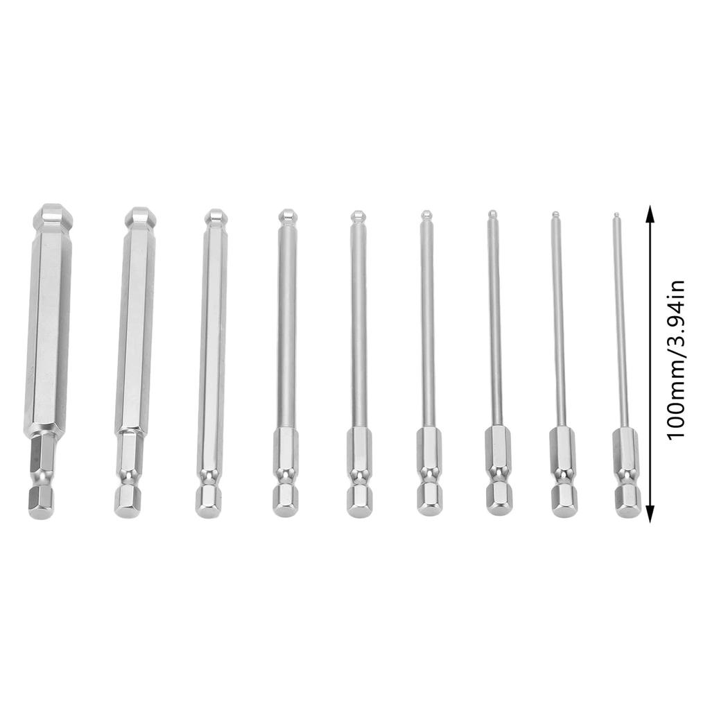Walfront 9-Piece Hex Driver Bit Set, Rust-Resistant Steel, Magnetic Ball Head Hex Bits, 1/4-Inch Hex Shank, for Electric Screwdrivers