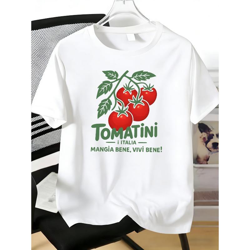 Kids Teens Summer Crewneck Tee, Trendy Slogan & Tomato Print 110 белый