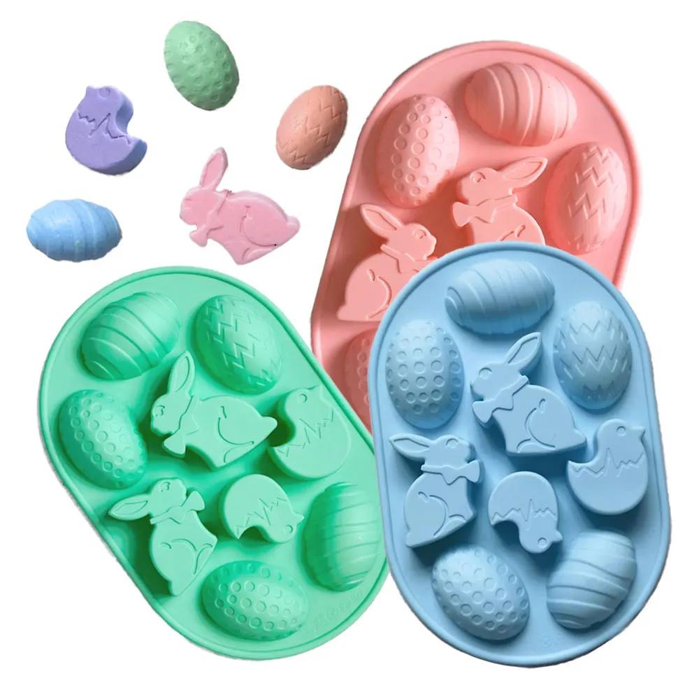9 Holes Easter Egg Chocolate Silicone Mould Cartoon Rabbit Biscuit Mold Bunny Scented Candle Party Decor Animal Soap Making Tool