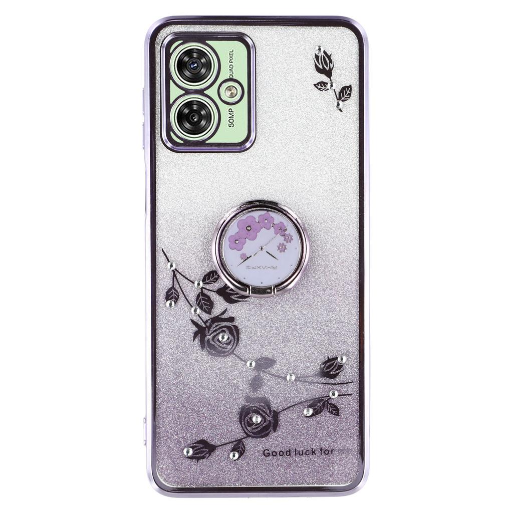 For Motorola Moto G54 5G/G64 5G Kickstand Case Rhinestone Flower TPU Phone Cover
