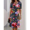 Vintage Floral Print Short Sleeve Dress for Women Summer Beach Dress Women Sundress