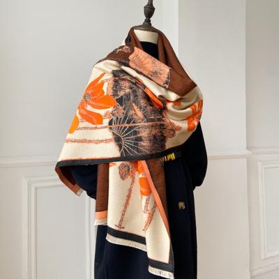 Thick Floral Print Cashmere Hijab Poncho Women Luxury Scarf Warm Pashmina Travel Blanket Shawl Wraps Bufanda Design Echarpe