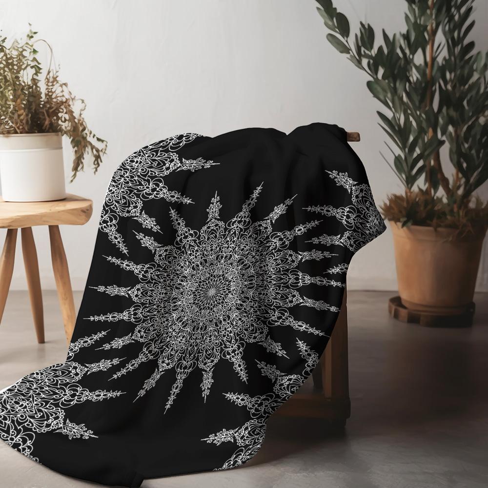 Seamless White Black Lace Snowflake Pattern Knit Blanket Scarf for Women Winter Cozy Bed Throw Decor Gift
