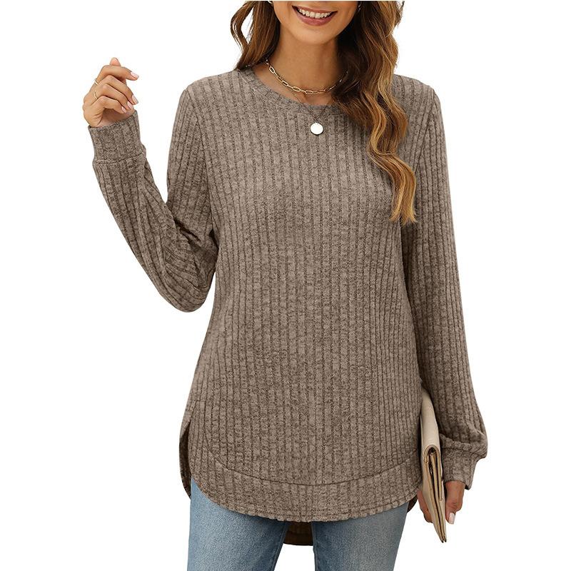 

TIFICY Women s Fashion Casual Spring Autumn Solid Color Print Long Sleeve O-Neck Blouses & Shirts XXL темно-коричневого кольору