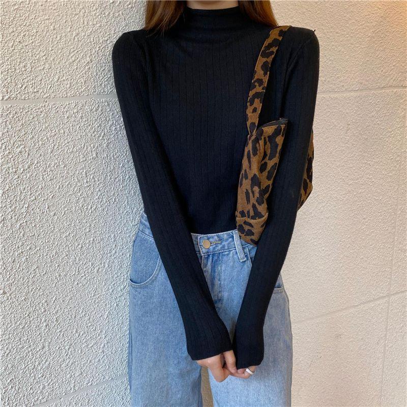 

Элегантная водолазка, вязаный базовый слой, осенне-зимний свитер, женский простой облегающий топ с высоким воротником M чёрный