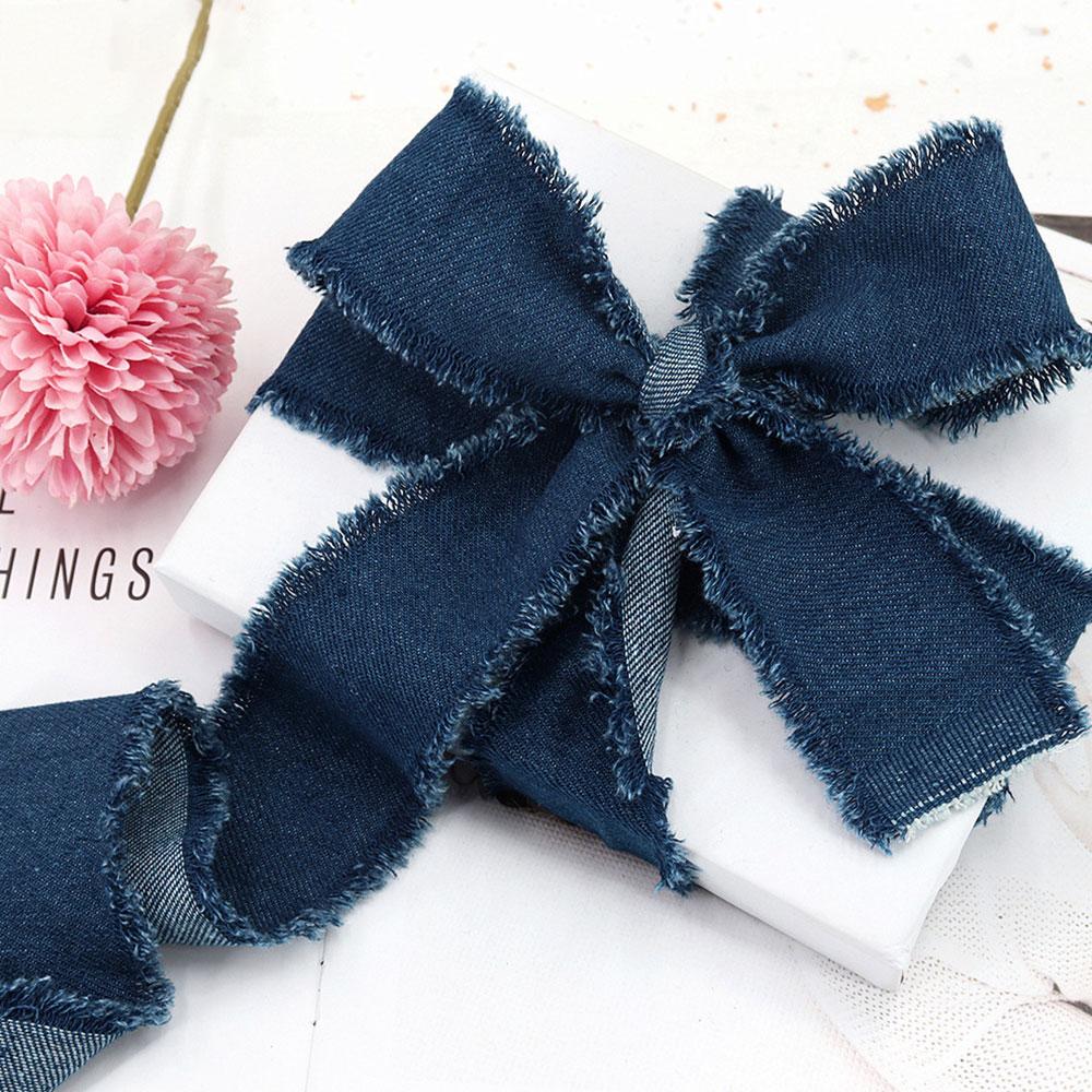 Denim Blue Ribbon Handmade Fringe Frayed Fabric for Wedding Invitations Bridal Bouquets Gifts Wrapping and Bow Handmade Material