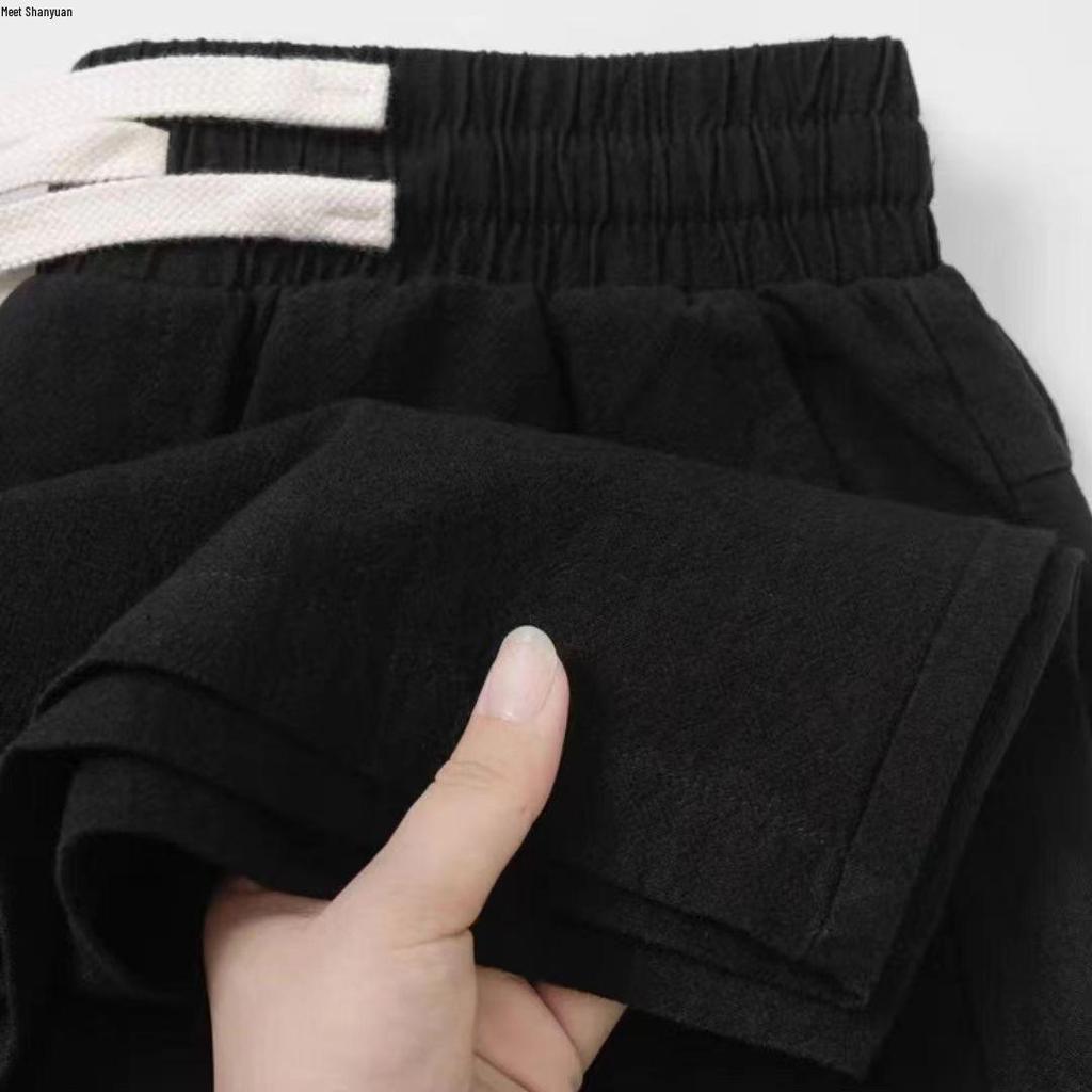 Men's Breathable Gray Cotton-Linen Straight-Leg Loose-Fit Pants, Summer Plus Size Casual Wear