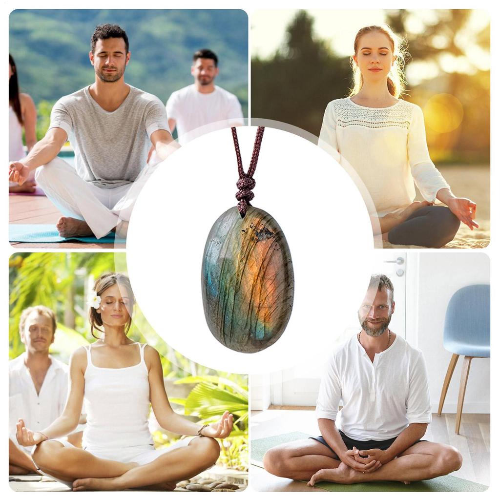Natural Labradorite Pendant Necklace Healing Polished Moonstone Charm Stress And Anxiety Therapy Palm Stone Crystal Necklace