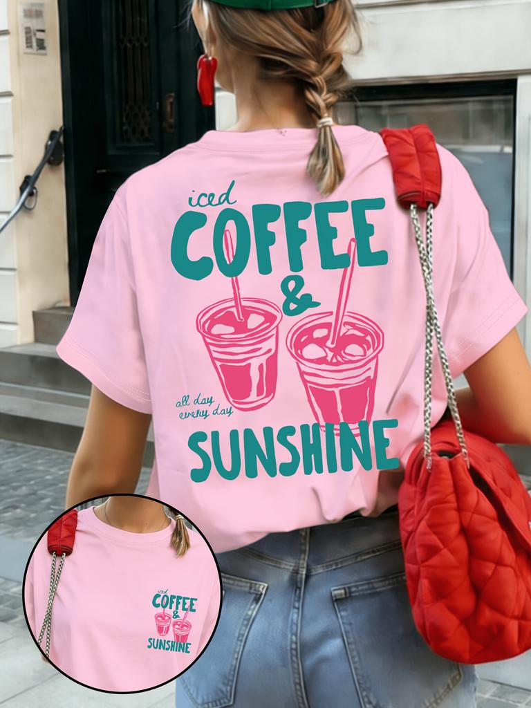 Summer New Iced Coffee Sunshine Graphic Print Cotton Tshirt For Unisex Short Sleeve Tees Casual Unisexs And Unisexs T Shirt