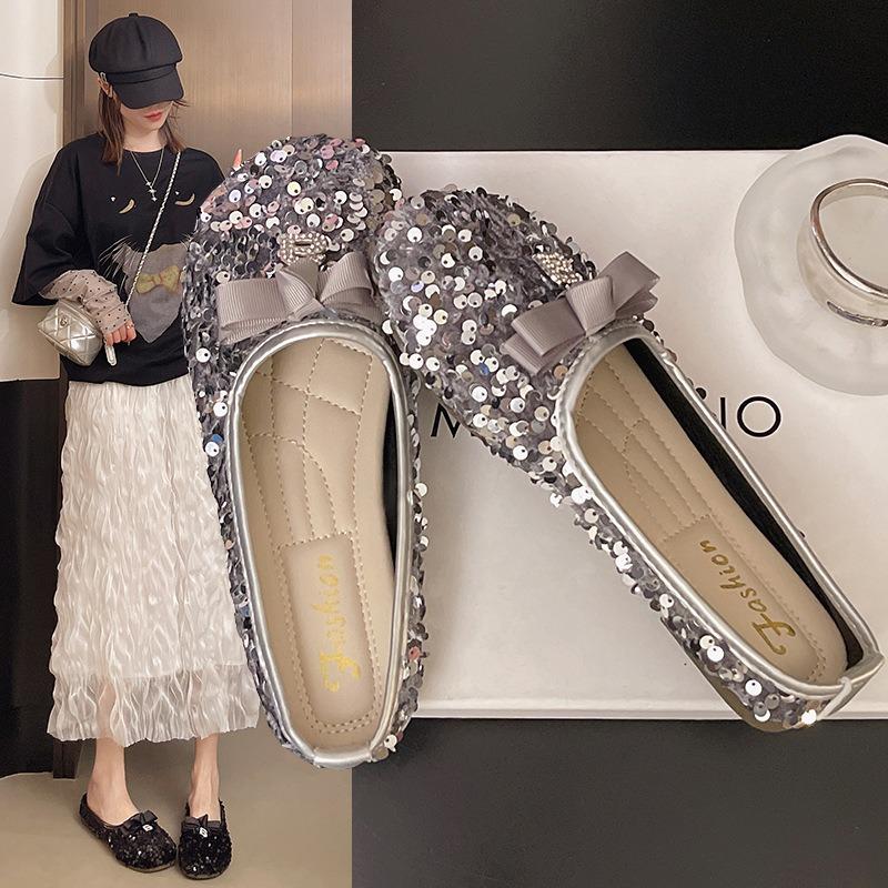 Flat-bottomed Slippers Women's New Bow Retro Large-size Sandals Bag Head Half Slippers Women's Summer