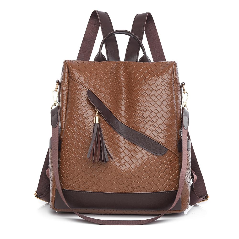 PU Women's Tassel Backpack Lightweight Schoolbag Anti-theft Travel Backpack