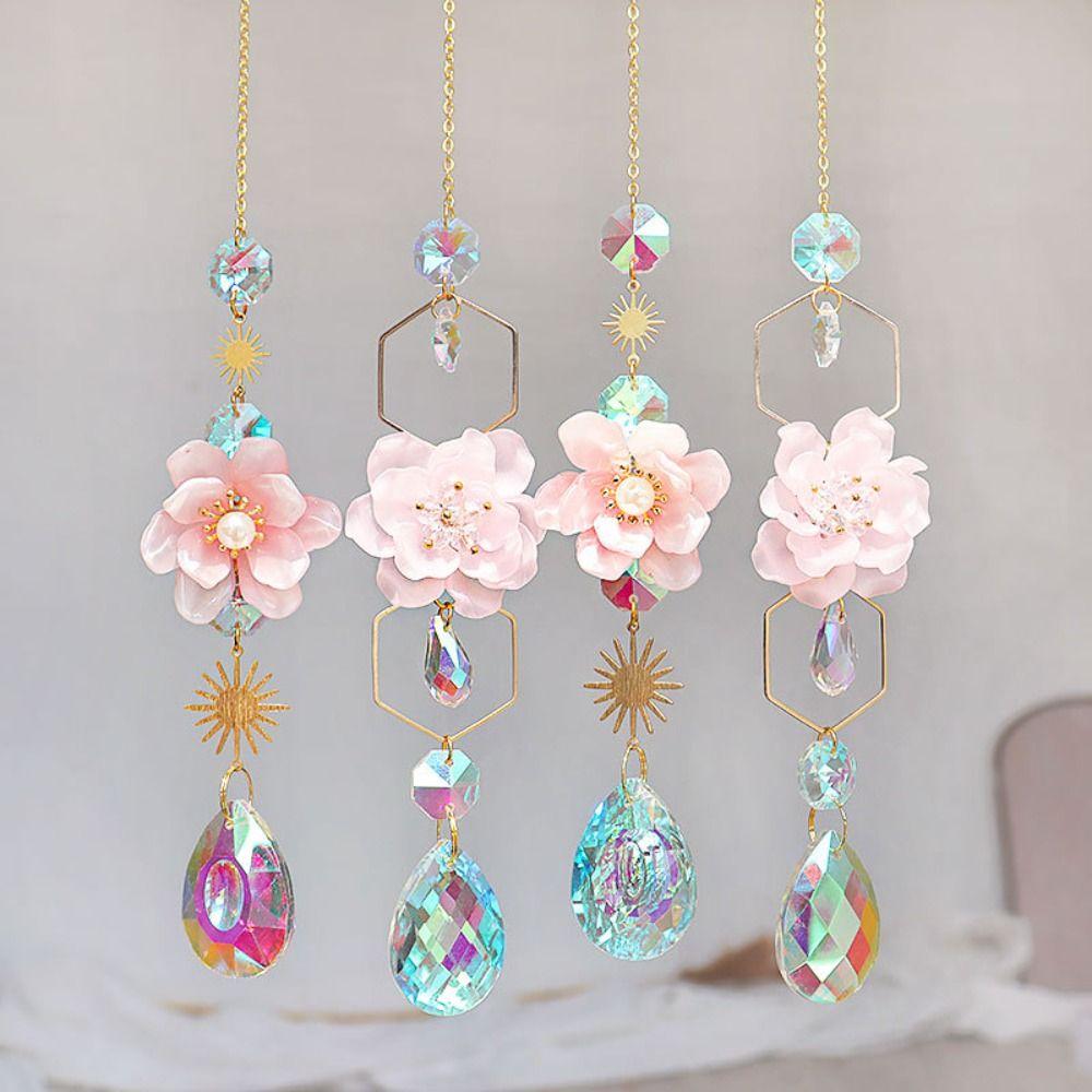 Crysta Pendant Flower Wind Chimes Flower Garden Light-collecting Ornament Holiday Decoration Gifts Sun Catcher Wind Chime