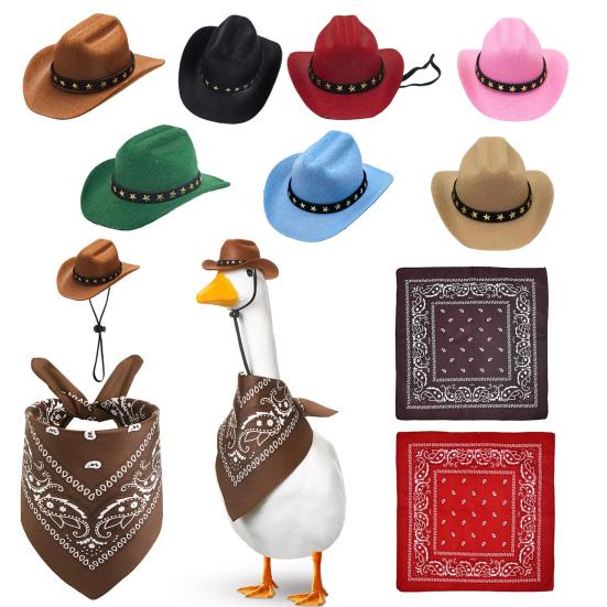 Cowboy-Veranda-Gans-Outfit, Western-Cowboyhut mit Bandana-Schal, Rasengans-Festkostüm für 23"/17" Zementgans-Statue